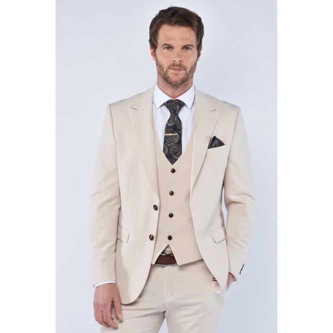 CB Tailor Made CB Cairo Tailored Slim Fit Smooth Plain 3 Piece Suit - Stone
