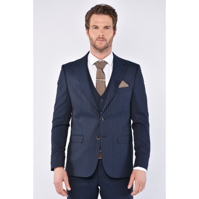 CB Tailor Made CB Greenwich Tailored Slim Fit Pinstripe Single Breasted Blazer - Navy
