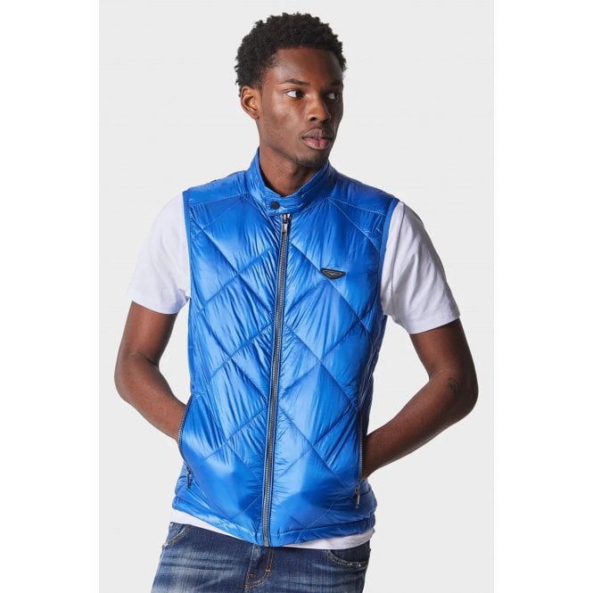 Police  Fink 9801 Rubber & Metal Wing Badge Funnel Neck Sleeveless Gilet - Cobalt Blue