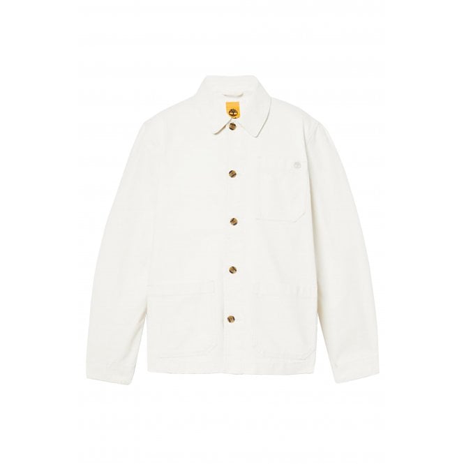 Timberland  TB0A5TH3 Washed Canvas Chore Lightweight Buttoned Overshirt Jacket - Off White