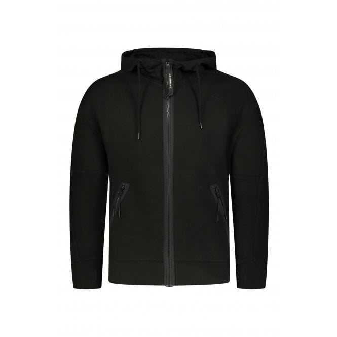 C. P. Company C.P. Company 082A Diagonal Raised Fleece Zip Through Goggle Hood Top - Black