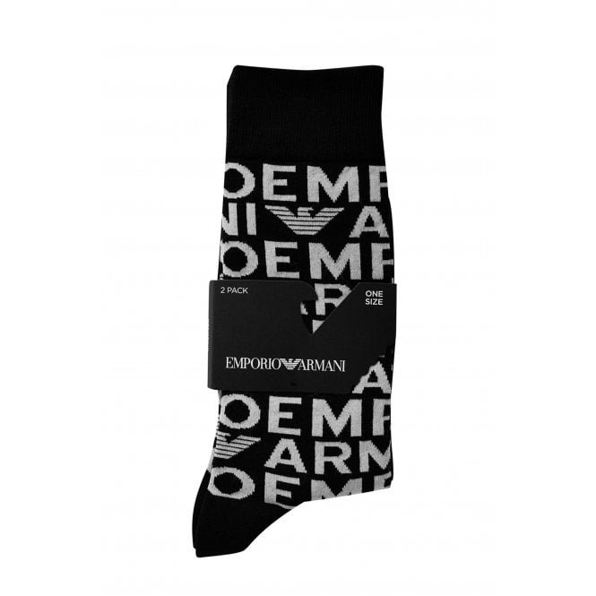 Emporio Armani Lounge Wear Emporio Armani 302302 3R274 Calza Essential Logo 2 Pack Long Knit Socks