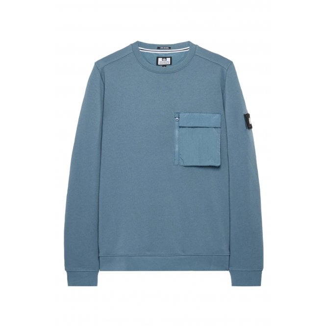 Weekend Offender  2405 Neve Nylon Pocket Cotton Crew Sweat Top - Baltic Blue