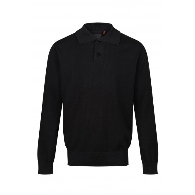Luke  | Fairbanks M770652 Cotton Knit Long Sleeve Polo Top - Black