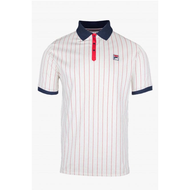 Fila  Vintage BB1 LM1839AT Classic Red Striped Polo T-Shirt - Ecru