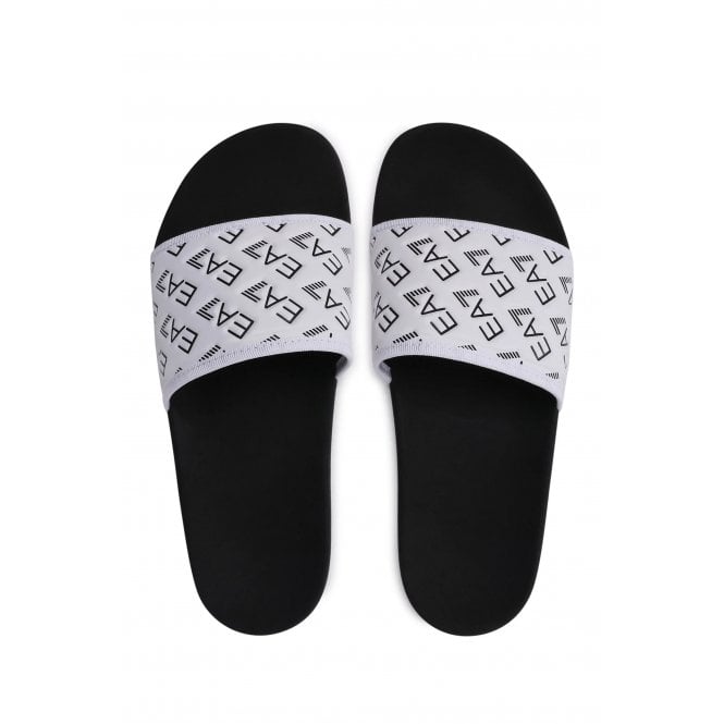 EA7 Emporio Armani EA7 | Emporio Armani 0109 AF15125 Repeat Logo Flip Flop Sliders - Black/White 