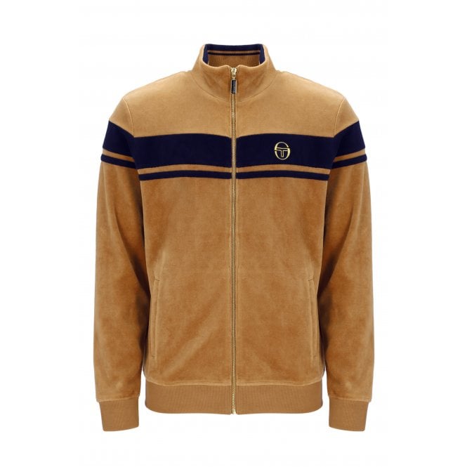 Sergio Tacchini  | New Damarindo 7271-456 Retro Velour Contrast Stripe Track Top - Almond/Navy