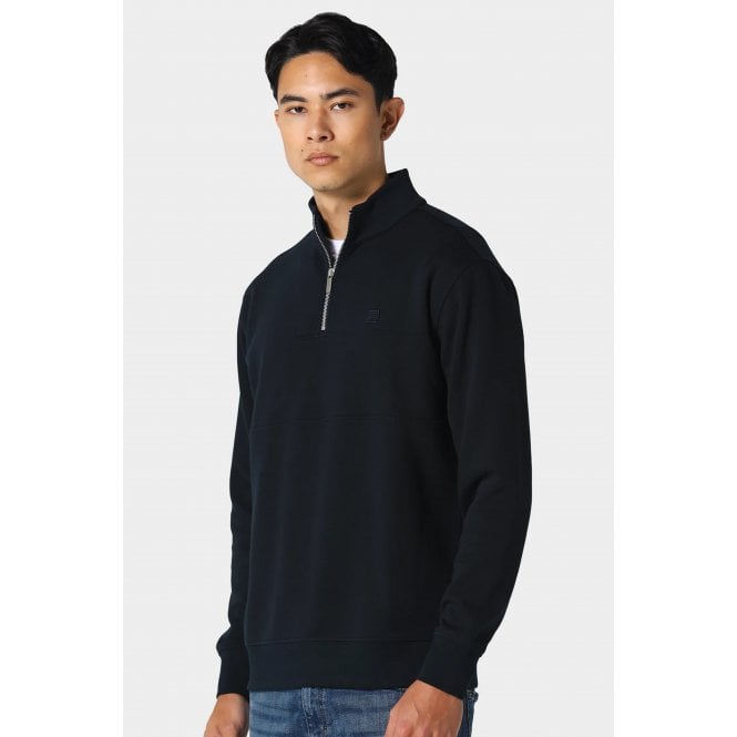 Police  Millom 0073 Funnel Neck Cut & Sew Panel Tonal 'P' Logo Quarter Zip Sweat Top 