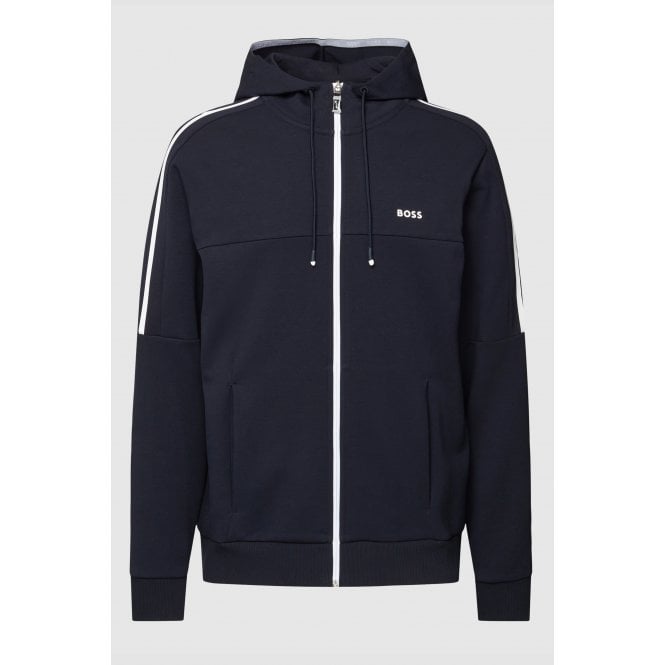 Hugo Boss  | 50511516 Saggynos Lightweight Contrast Stripe Full Zip Hood Track Top - Navy