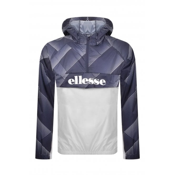 Ellesse  Fiorisa 1902 Crosshatch Quarter-Zip Overhead Windbreaker Lightweight Jacket - Navy/White