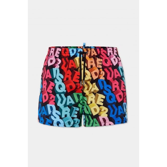 DSQUARED2  | D7B646100 3D Style Jumbled Allover Logo Print Design Swim Short - Multi-Colour