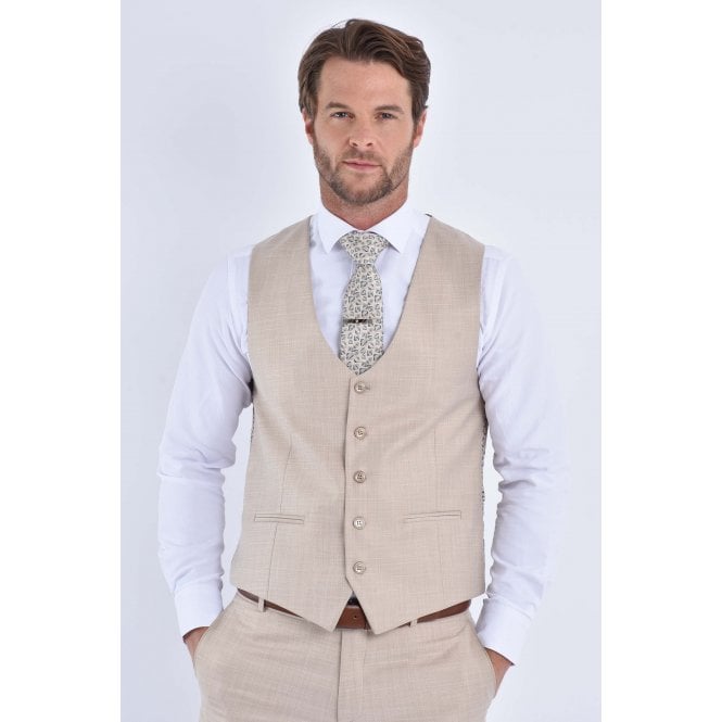 CB Tailor Made CB Rome Tailored Slim Fit Single Breasted Waistcoat - Beige Marl