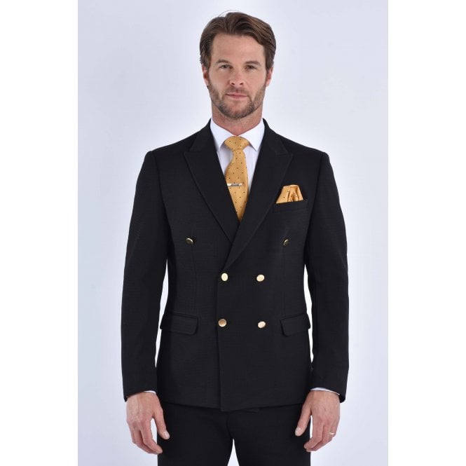 CB Tailor Made CB Gold Button Tailored Slim Fit Double Breasted Textured Blazer