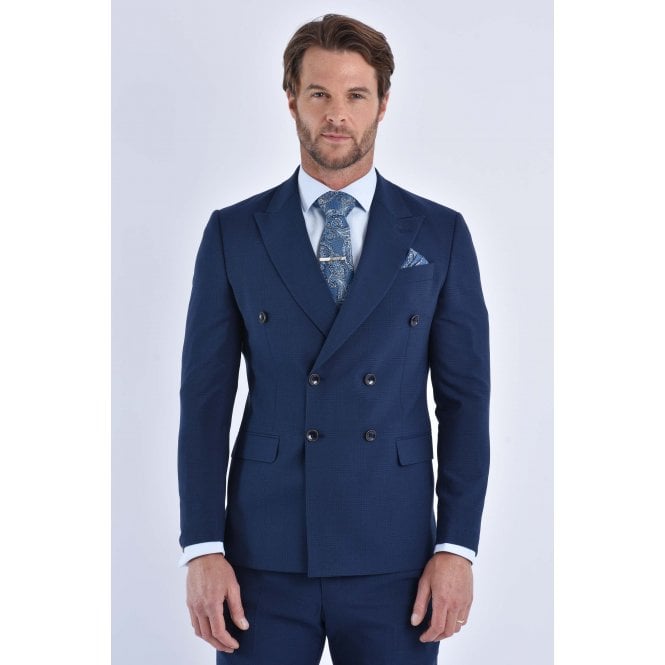 CB Tailor Made CB Brooklyn Tailored Slim Fit Contrast Check Double-Breasted 2 Piece Suit - Indigo