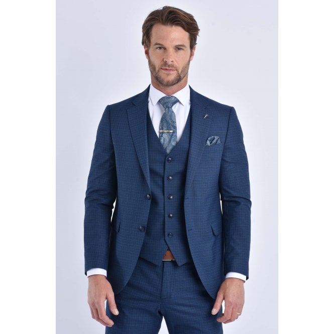CB Tailor Made CB Chicago Tailored Slim Fit Contrast Pattern Blazer - Navy Marl