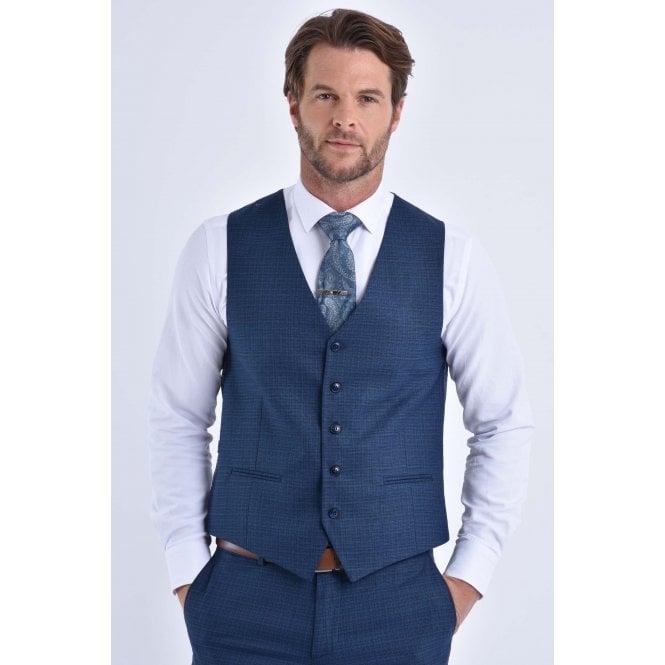 CB Tailor Made CB Chicago Tailored Slim Fit Contrast Pattern Waistcoat - Navy Marl