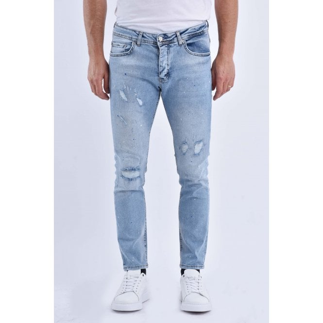 Nico Dolce  | 111-1 Slim Fit Stretch Paint Splatter Distressed Denim Wash Jean - Light Blue
