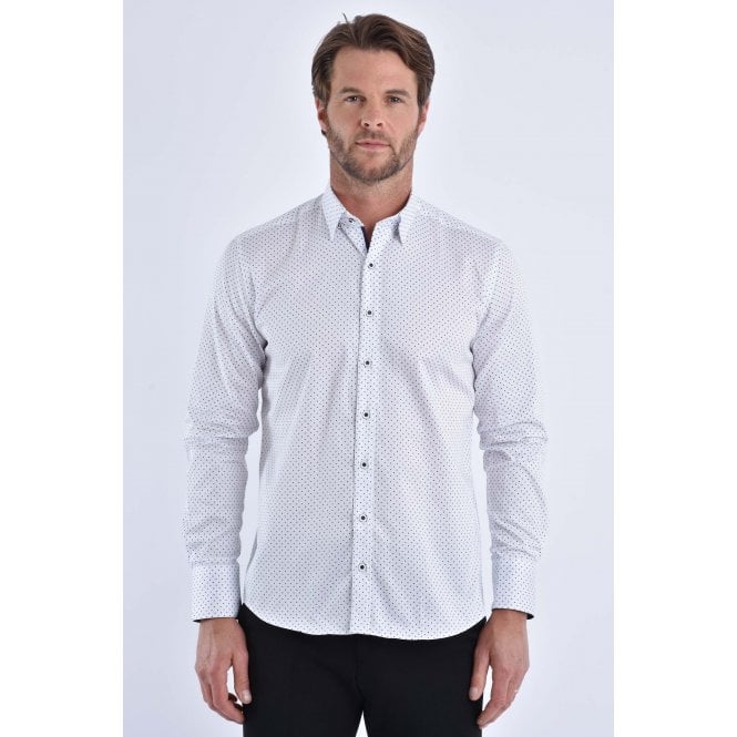 CB Tailor Made CB 065 Dotted Print Design Slim Fit Cotton Single Cuff Smart Shirt - White