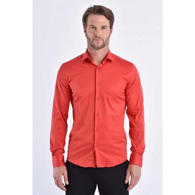 CB Tailor Made CB 091 Plain Slim Fit Single Cuff Smart Shirt - Red