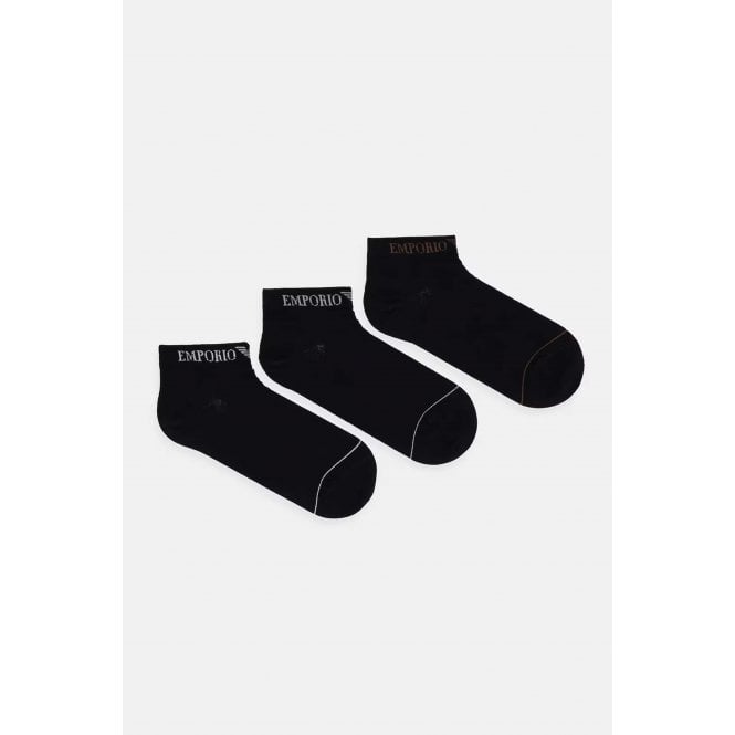 Emporio Armani Lounge Wear Emporio Armani 0550 AF12276 Calze Cuff Logo 3 Pack Ankle Socks - Black