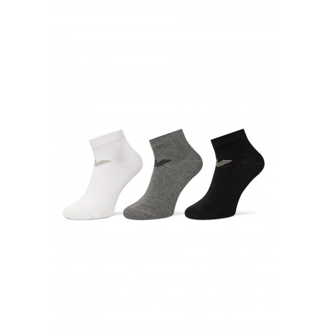 Emporio Armani Lounge Wear Emporio Armani 0550 AF12271 Calze Cuff Logo 3 Pack Ankle Socks