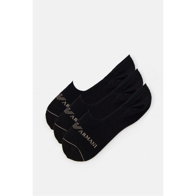 Emporio Armani Lounge Wear Emporio Armani AF12276 MC061 Calza Invisible 3 Pack Logo Ankle Tripack Socks - Black