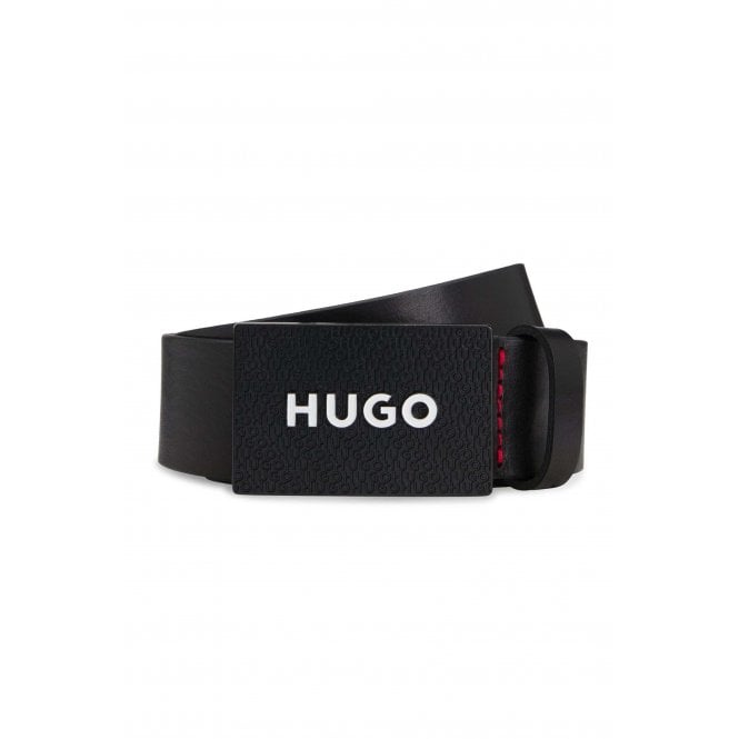 Hugo Boss  | 50536879 Gilao-Z_Sz35 Leather Metal Plate Buckle Belt - Black