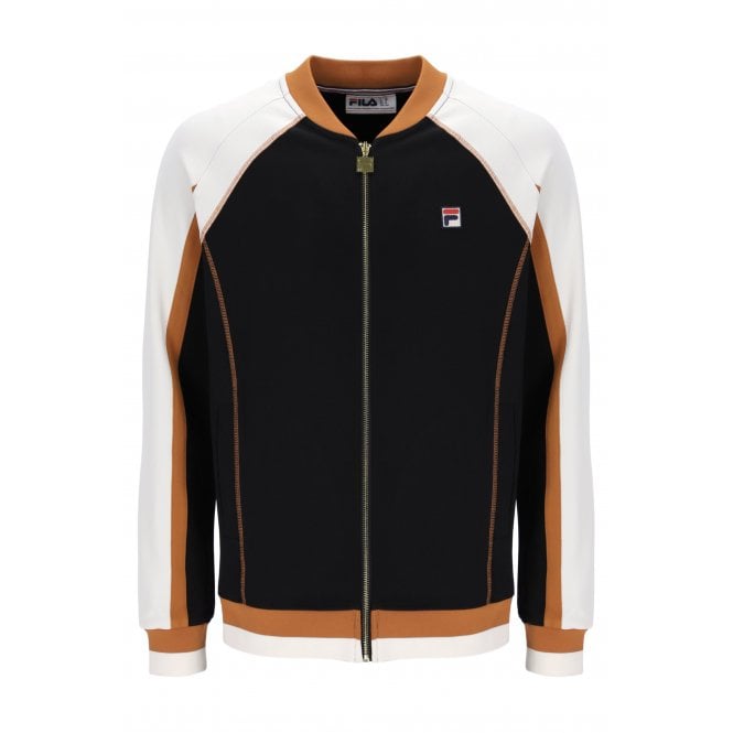 Fila  Eliot MH041 Vintage Flat Lock Detail Baseball Track Top - Black/Gardenia/Pumpkin Spice