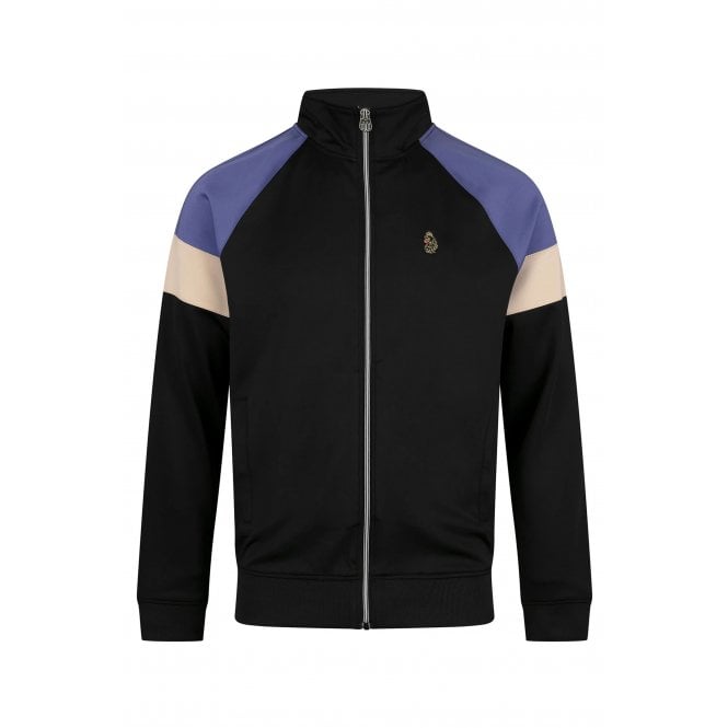 Luke  | Kas 3 M590333 Block Panel Funnel Neck Tape Full Zip Track Top - Black/Blue