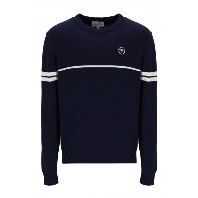 Sergio Tacchini  | Orion 1145 Retro Contrast Stripe Cotton Knitted Jumper - Navy