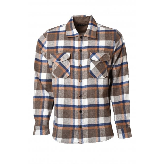 Nico Dolce  | 3111-1010 Flannel Plaid Long Sleeve Check Overshirt - Coffee Brown