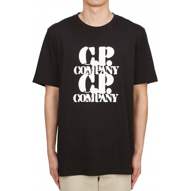 C. P. Company C.P. Company 16CMTS137A Large Logo Print Front & Back Jersey Half Sleeve T-Shirt - Black