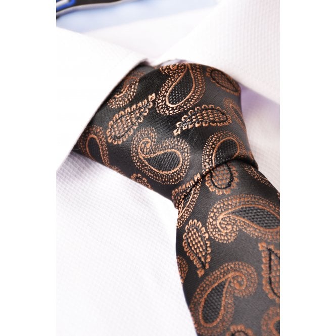 CB Tailor Made CB 105 Paisley Pattern Tie Plus Free Handkerchief Set - Dark Brown