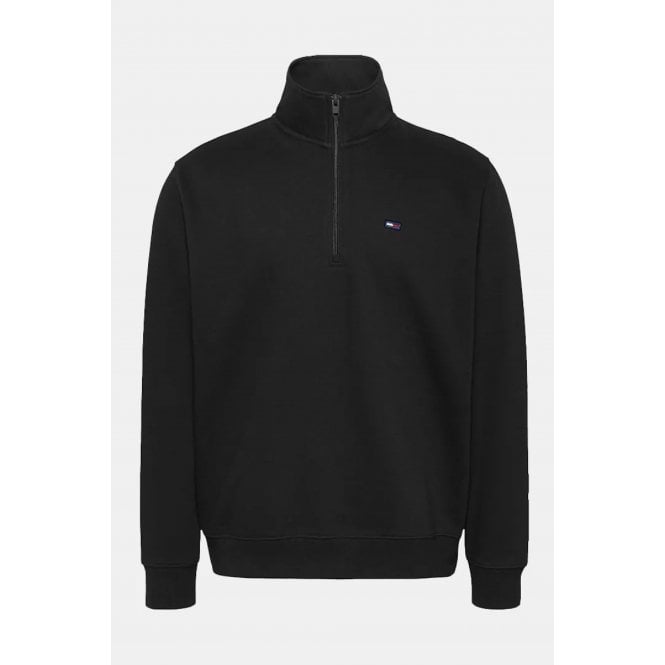 Tommy Jeans  | DM20339 Regular Fleece 1/4 Zip Mock High Neck Small Logo Top - Black
