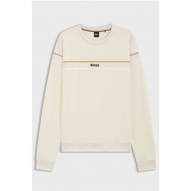 Hugo Boss Boss 50545589 Iconic Tape Trim Cotton Terry Sweat Top - Beige 