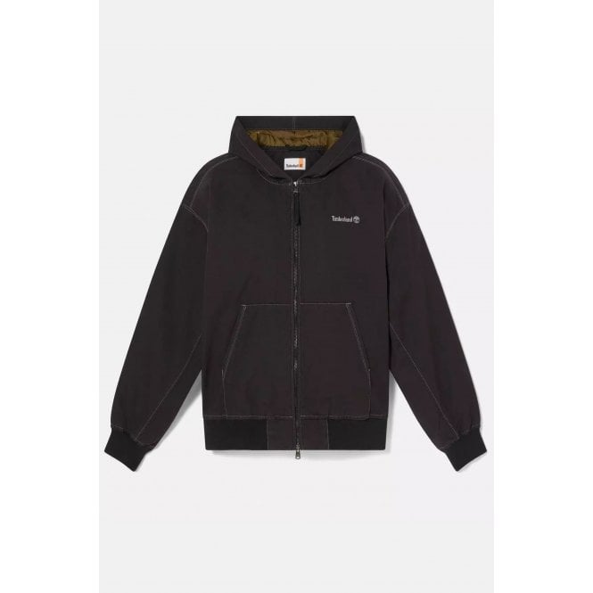 Timberland  TB0A6HNY Washed-Duck Canvas Full Zip Hood Overshirt Jacket - Black