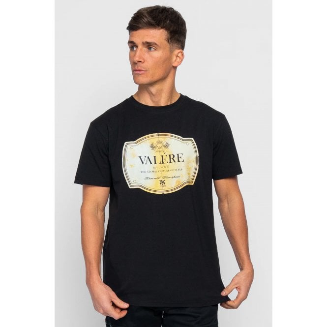 Valere Milano  | Cartizze VM-318 Antique Style Graphic Print Half Sleeve T-Shirt - Black