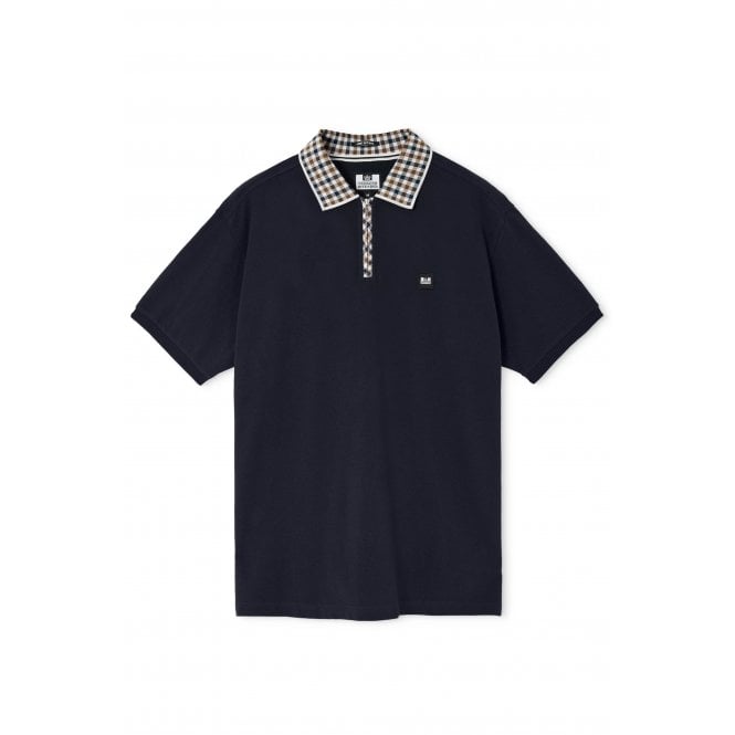 Weekend Offender  PO1B03 Tipasa 1/4 Zip Contrast Check Detail Pique Polo Half Sleeve T-Shirt