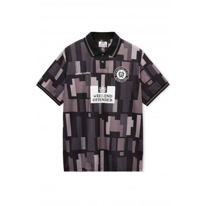 Weekend Offender  FS1B11 Kiffan Football Geometric Pattern Tipped Collar Polo T-Shirt - Black