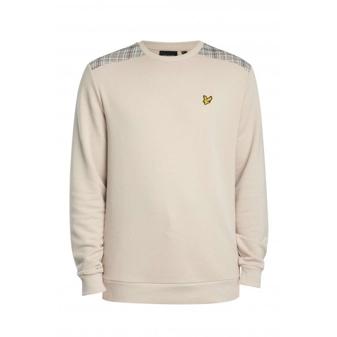 Lyle & Scott  | ML2597V Contrast Check Shoulder Panel Cotton Crew Neck Sweat Top - Beige Cove