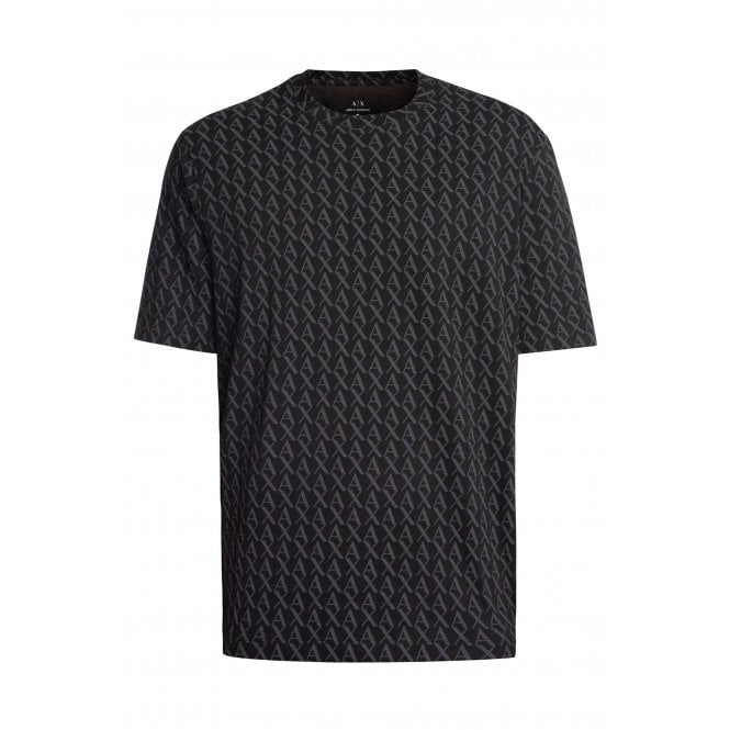 Armani Exchange  | AX XM001228 AF103569 All-Over Logo Print Design Half Sleeve T-Shirt - Black