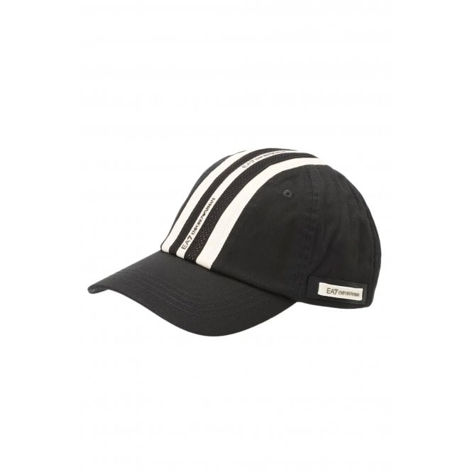 EA7 Emporio Armani EA7 | Emporio Armani 7X000587 AF15502 Contrast 3 Stripe Logo Baseball Cap - Black