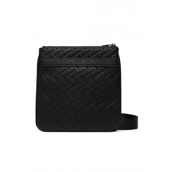 Armani Exchange  | AX XM002597 AF22652 Embossed Flat Repeat Logo Leather Cross Body Messenger Bag - Black