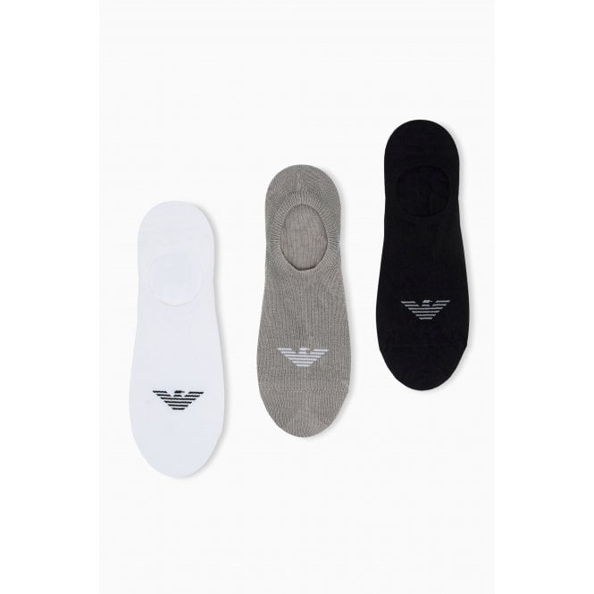 Emporio Armani Lounge Wear Emporio Armani AF23600 0550 MC281 Jacquard Eagle Logo Calza Sneaker 3 Pack Ankle Socks