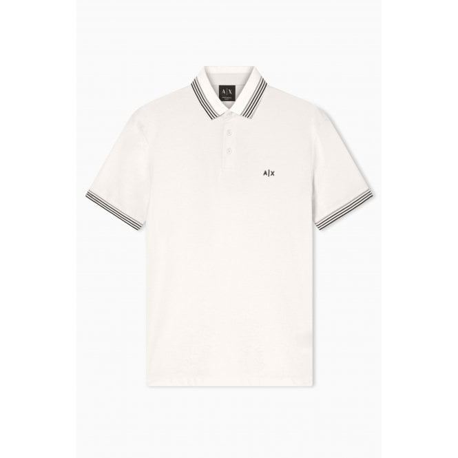 Armani Exchange  | AX XM002326 AF13026 A|X Logo Stripe Tipped Pique Cotton Polo T-Shirt - Cream