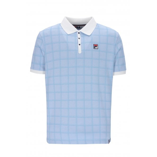 Fila  Vintage Ignazo MG060 Classic Tonal Check Polo T-Shirt - Sky