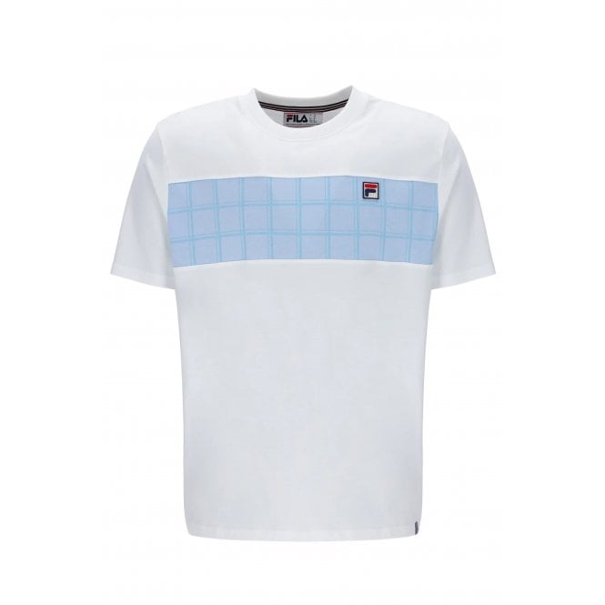 Fila  Vintage Mano MH043 Cut & Sew Tonal Check Panel T-Shirt - White/Sky