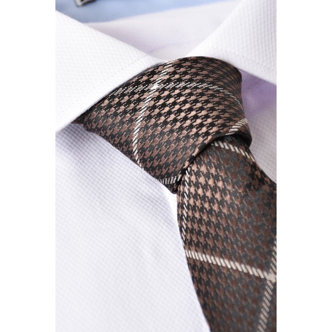 CB Tailor Made CB 110 Plaid Check Pattern Tie Plus Free Handkerchief Set - Dark Bronze