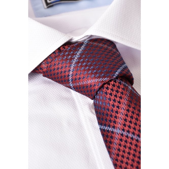 CB Tailor Made CB 111 Plaid Check Pattern Tie Plus Free Handkerchief Set - Burgundy