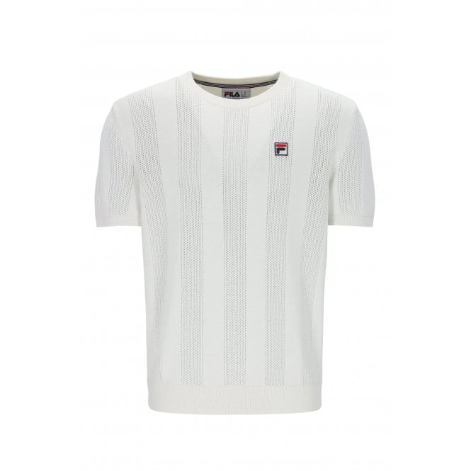 Fila  Vintage Corrado MH055 Knitted Panel Ribbed Crew Neck T-Shirt - Gardenia Ecru